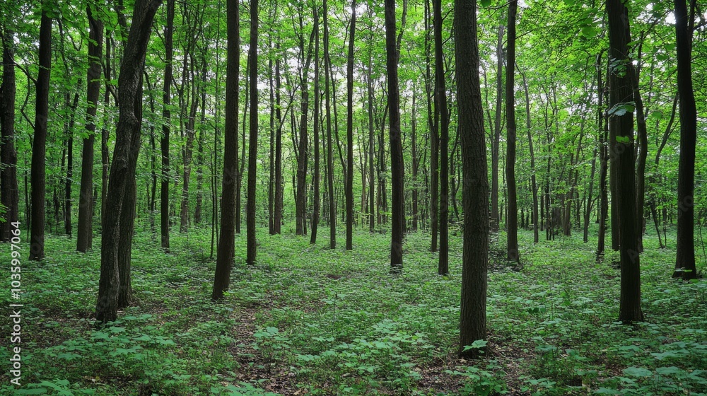 Lush Green Forest with Tall Trees Lush Green Forest with Tall Trees