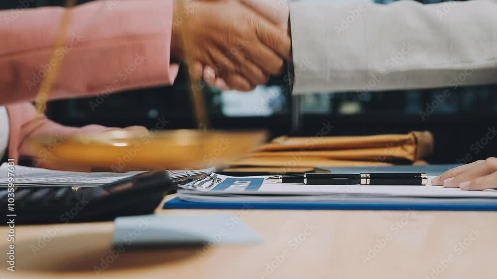 Lawyers shake hands with business people to seal a deal with partner lawyers. or a lawyer discussing contract agreements, handshake concepts, agreements, agreements Lawyers shake hands with business people to seal a deal with partner lawyers. or a lawyer discussing contract agreements, handshake concepts, agreements, agreements