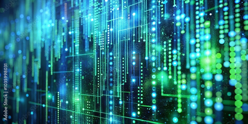 Digital Network Abstract, green, blue, data flow Digital Network Abstract, green, blue, data flow