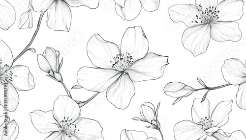 Black and White HandDrawn Floral Pattern