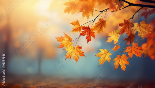 Jesienny poranek w parku, kolorowa tapeta, puste miejsce na tekst, wzór do projektu