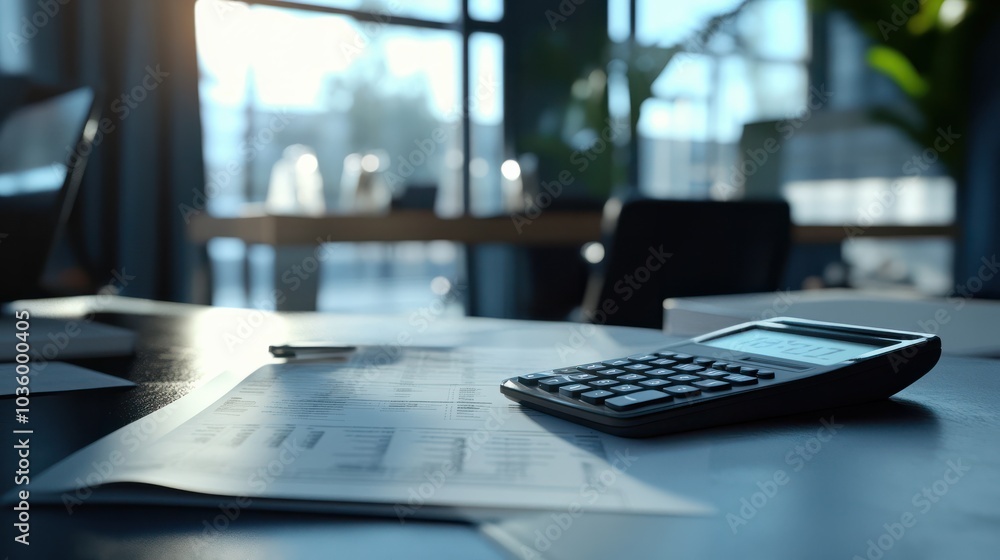 business financial statement with a calculator on the table in modern office, business finance audit concept photo business financial statement with a calculator on the table in modern office, business finance audit concept photo