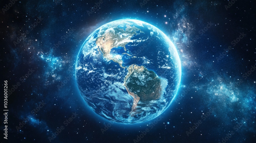 Obraz premium Earth from Space with Stars and Galaxy