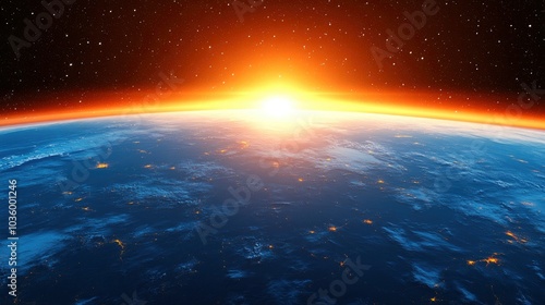 Obraz na płótnie Earthrise over the Horizon with a Glowing Sunrise w salonie