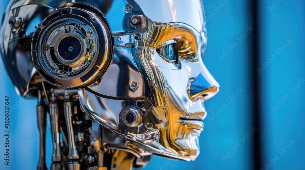Futuristic Robot Head with Metallic Finish Futuristic Robot Head with Metallic Finish