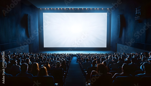 Wallpaper Mural large audience watching movie mockup white screen in cinema Torontodigital.ca