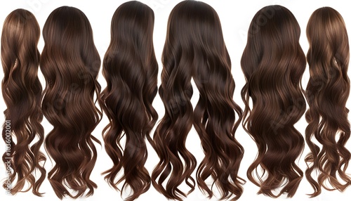 Luxurious Chestnut Brown Long Wavy Hair Set Against a Clean White Background photo