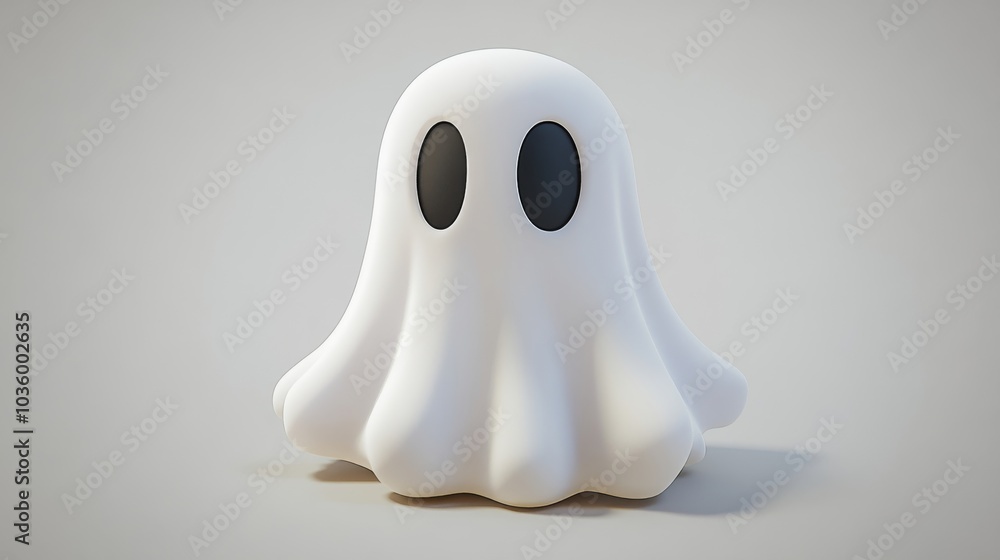 A white ghost with black eyes sits on a grey background A white ghost with black eyes sits on a grey background