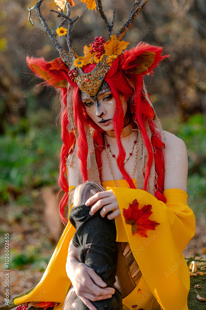 Deer girl in the autumn forest Deer girl in the autumn forest