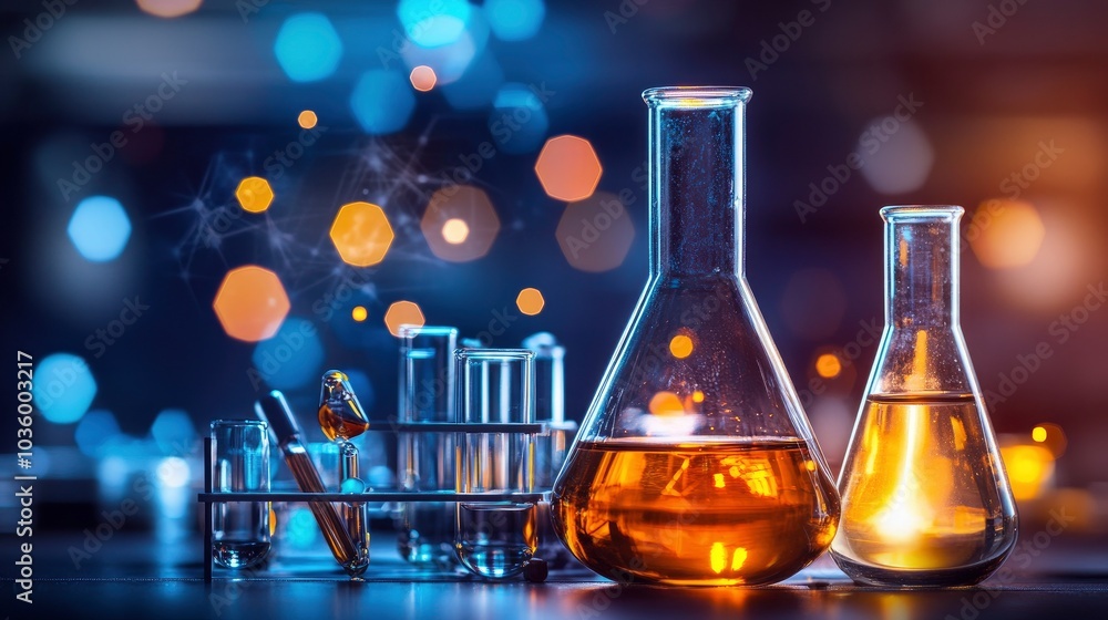 Chemical Experiment in a Laboratory with Bokeh Lights Chemical Experiment in a Laboratory with Bokeh Lights