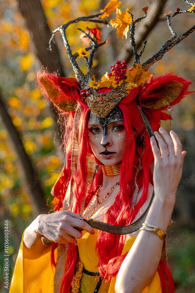 Deer girl in the autumn forest Deer girl in the autumn forest