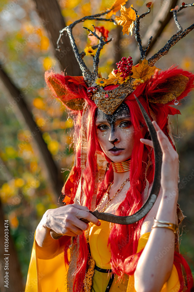 Deer girl in the autumn forest Deer girl in the autumn forest