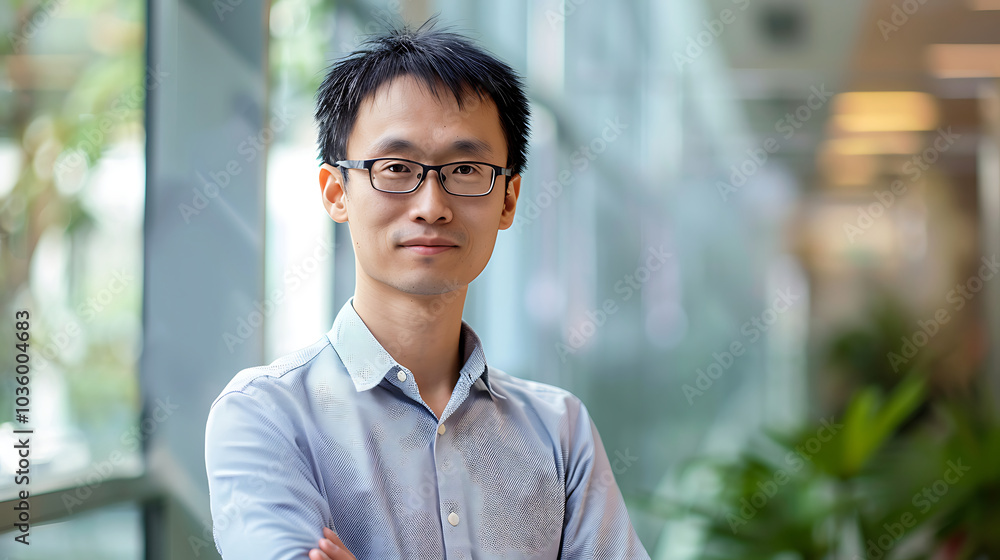 A professional-looking Asian man stands with his arms crossed, looking directly at the camera. A professional-looking Asian man stands with his arms crossed, looking directly at the camera.