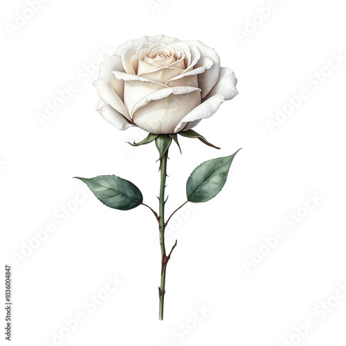 Watercolor white rose with isolated background, Minimalist watercolor white rose with isolated background, White rose with isolated background.
