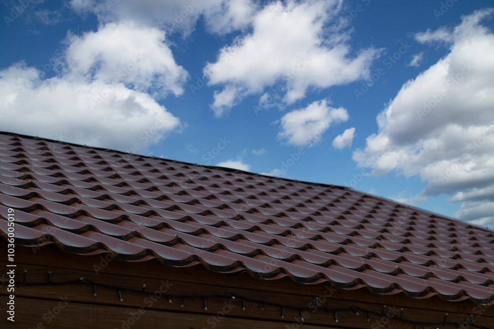 Metal tile.Roof for the house. Modern coatings for the roof of the house. Metal tile.Roof for the house. Modern coatings for the roof of the house.