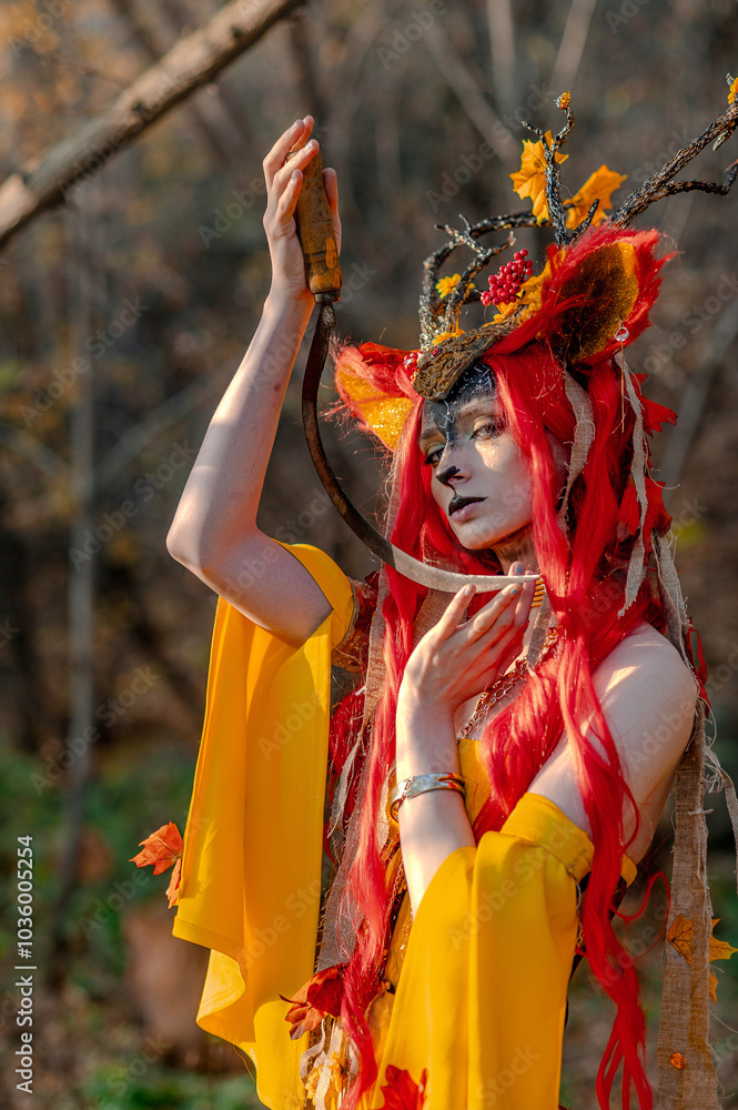 Deer girl in the autumn forest Deer girl in the autumn forest