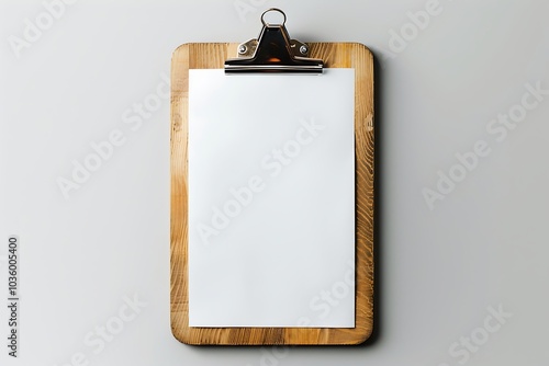 Clipboard with blank paper on white background. 3d render