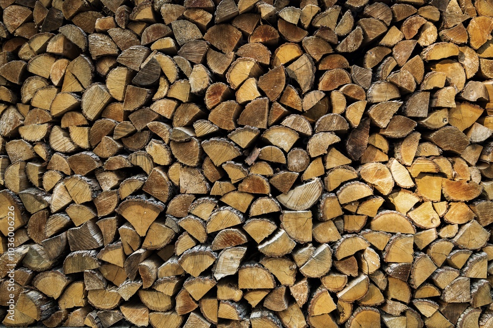 Stacked chopped wood logs in woodpile. Preparation of firewood for the winter. Pile of wood logs in village. Wooden stumps. Alternative Fuel for heat in the house. Industrial concept Stacked chopped wood logs in woodpile. Preparation of firewood for the winter. Pile of wood logs in village. Wooden stumps. Alternative Fuel for heat in the house. Industrial concept
