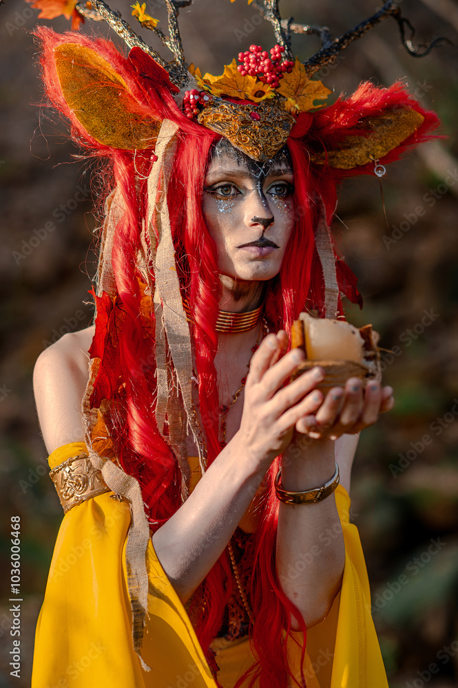 Deer girl in the autumn forest Deer girl in the autumn forest