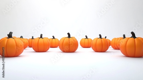 A row of orange pumpkins with black stems