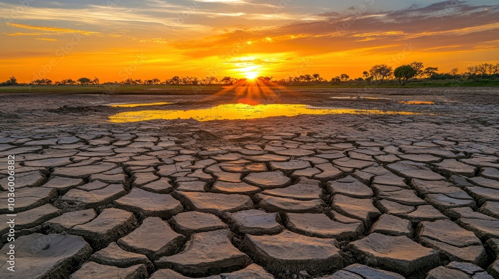 Fototapeta premium Dried-Up Land at Sunset