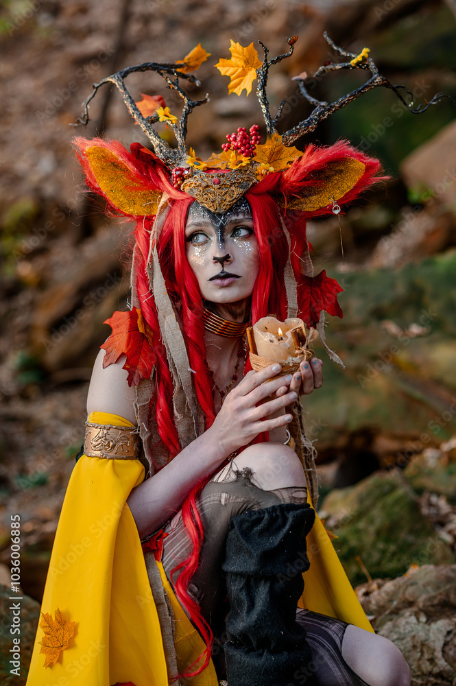 Deer girl in the autumn forest Deer girl in the autumn forest
