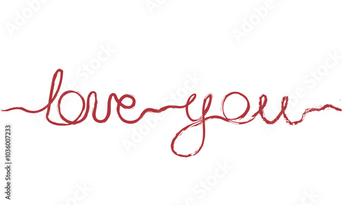 inscription in one line I love you in red on transparent background