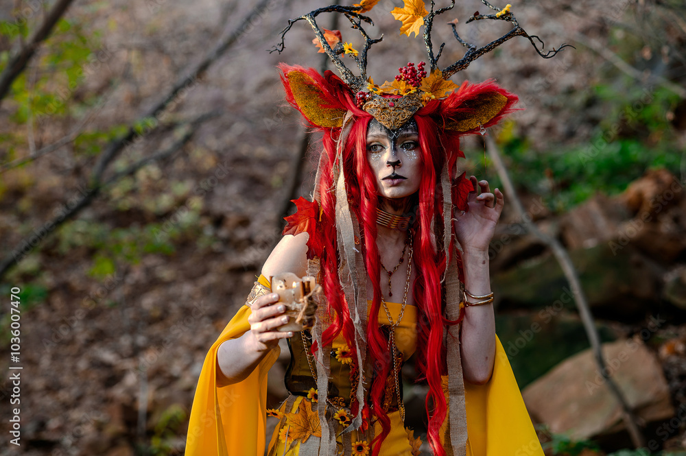 Deer girl in the autumn forest Deer girl in the autumn forest