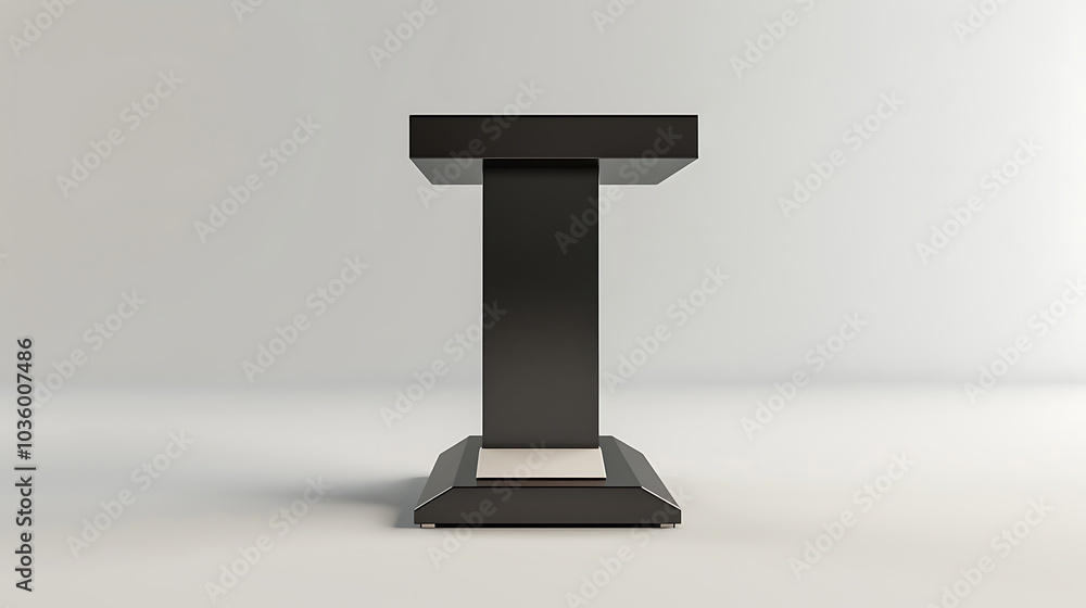 A black podium with a small, white surface on top, isolated on a white background.