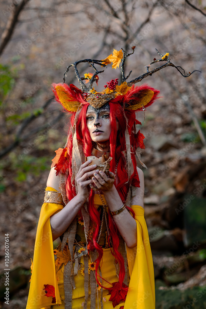 Deer girl in the autumn forest Deer girl in the autumn forest