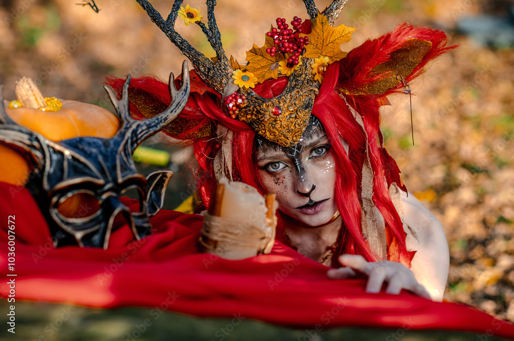 Deer girl in the autumn forest Deer girl in the autumn forest