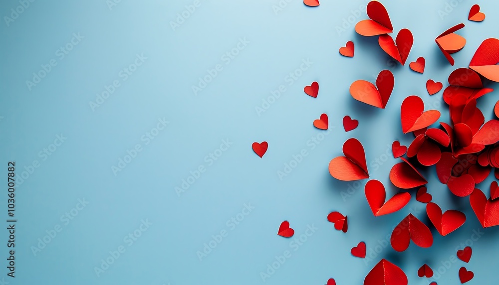 Valentine's day background with red paper hearts on blue. Valentine's day background with red paper hearts on blue.