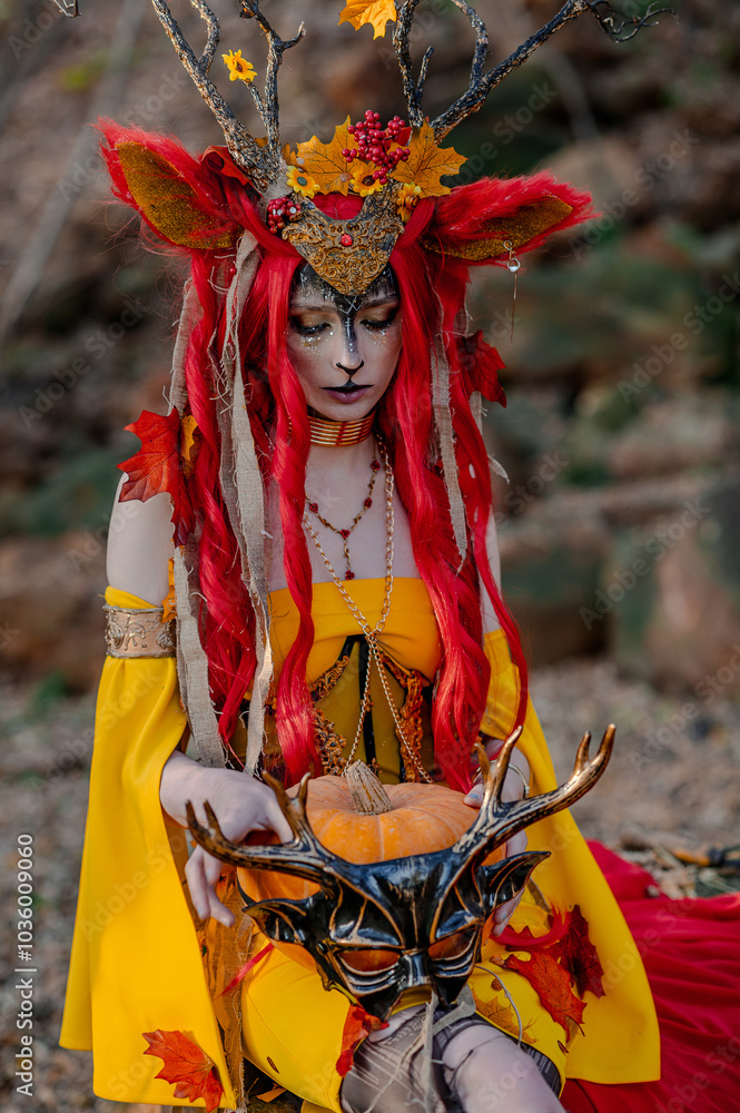 Deer girl in the autumn forest Deer girl in the autumn forest