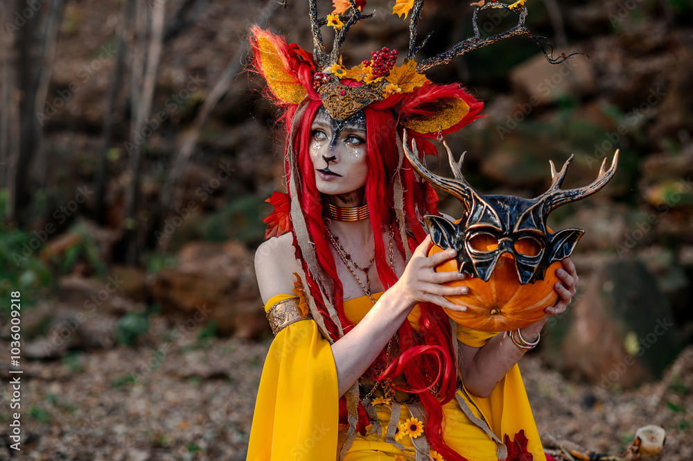 Deer girl in the autumn forest Deer girl in the autumn forest