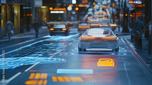 Futuristic City Street with Digital Car Visualization