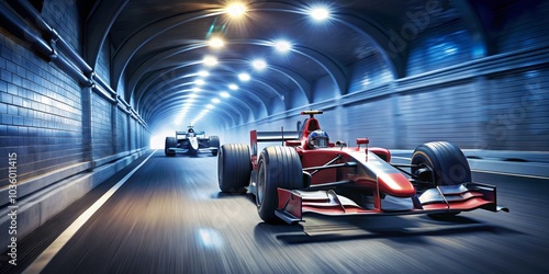 Red Formula 1 Car Speeding Through Tunnel, 3D Render, Racing, Speed, Tunnel, ,