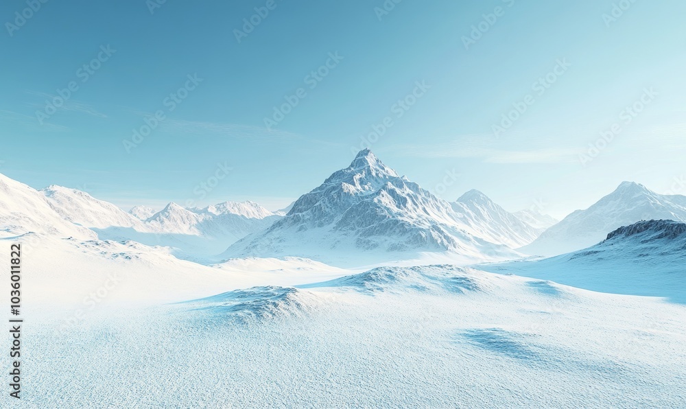 Snow-capped mountain peaks under a clear blue sky, with the morning light casting shadows on the pristine snow Snow-capped mountain peaks under a clear blue sky, with the morning light casting shadows on the pristine snow