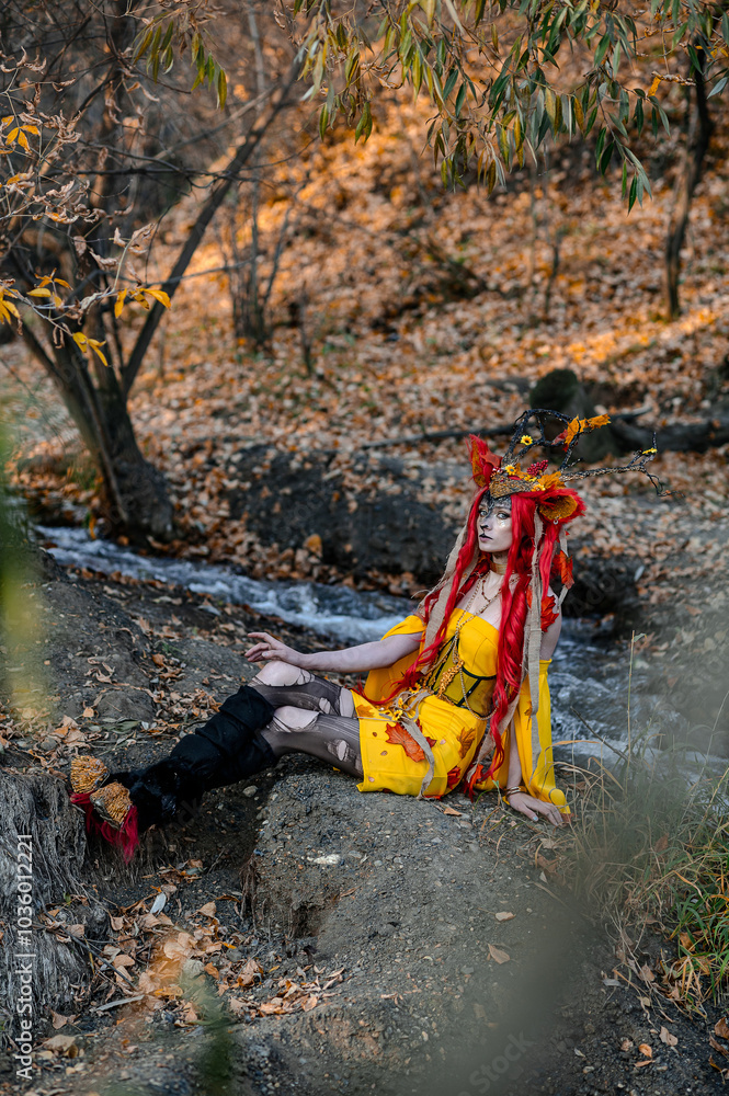 Deer girl in the autumn forest Deer girl in the autumn forest