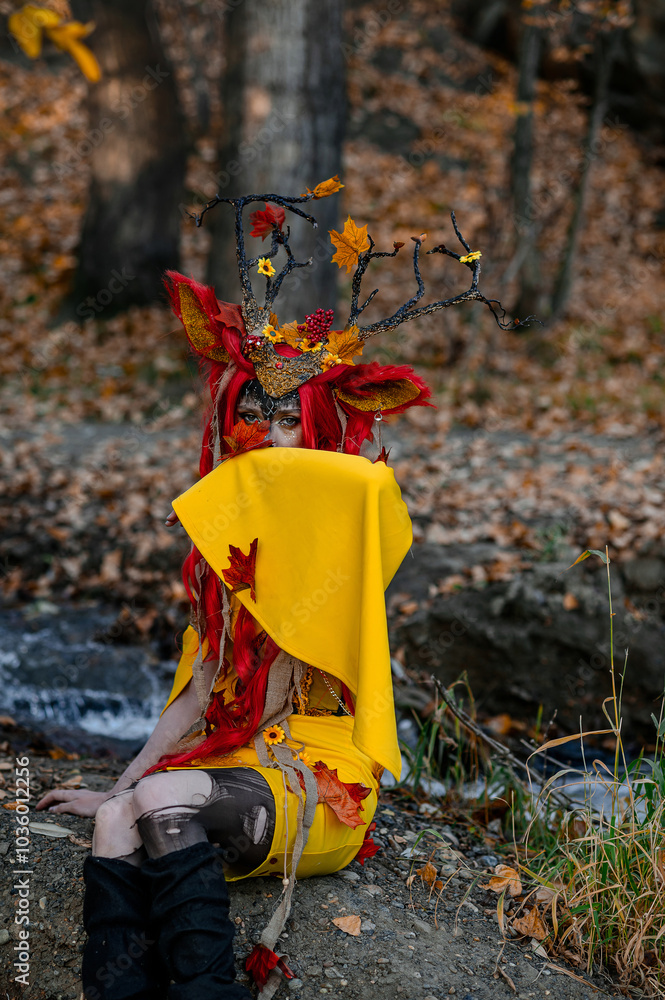 Deer girl in the autumn forest Deer girl in the autumn forest