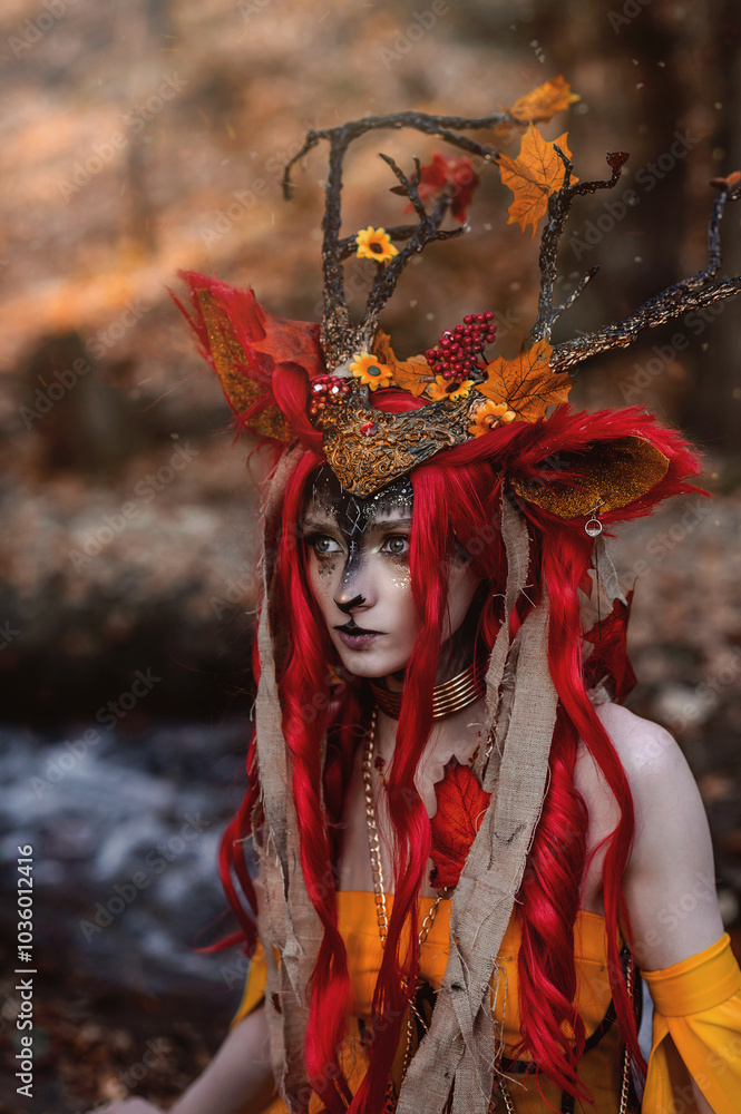 Deer girl in the autumn forest Deer girl in the autumn forest