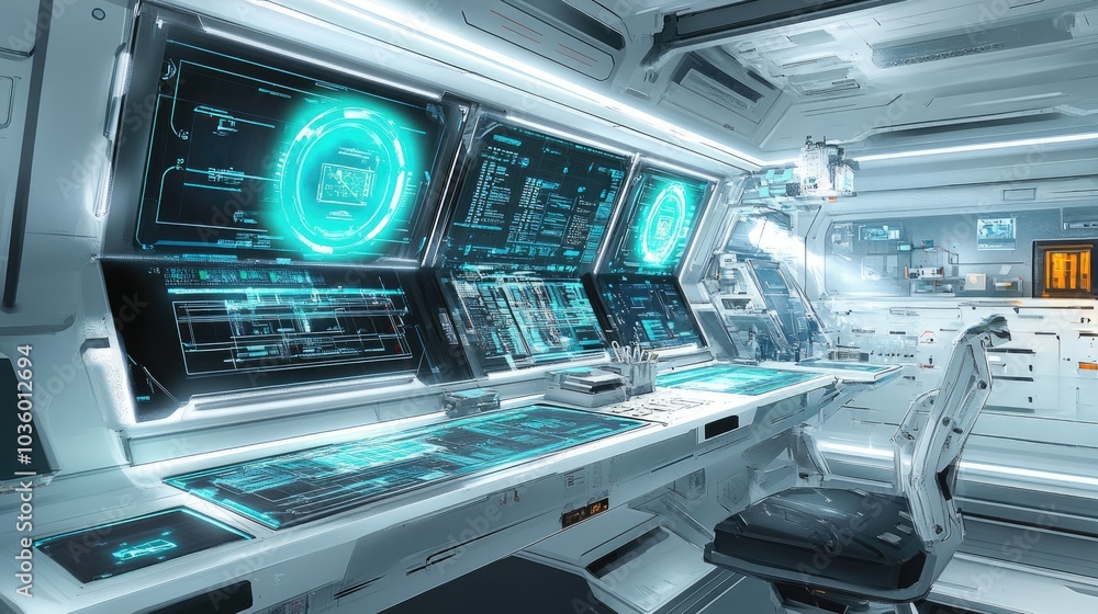 Futuristic Control Room with High-Tech Screens Futuristic Control Room with High-Tech Screens