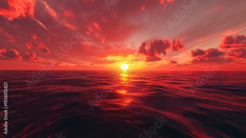 Fototapeta Naklejka Na Ścianę i Meble -  Amazing red sunset over ocean.