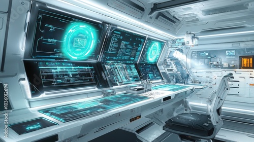 Futuristic Control Room with High-Tech Screens