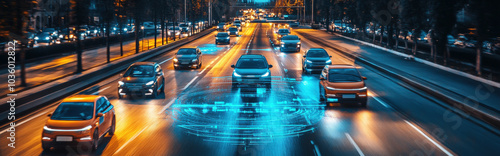 AI automating transportation, showing futuristic vehicles moving in sync with precision photo