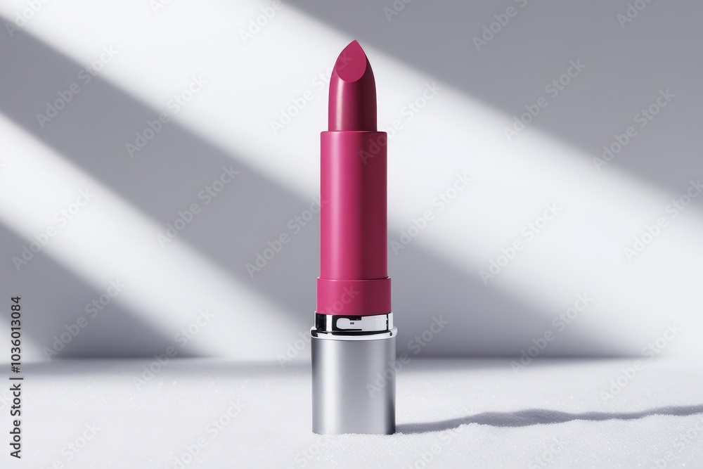 Vibrant pink lipstick in a sleek matte tube with the cap removed, light background for a bold yet elegant beauty product mockup Vibrant pink lipstick in a sleek matte tube with the cap removed, light background for a bold yet elegant beauty product mockup
