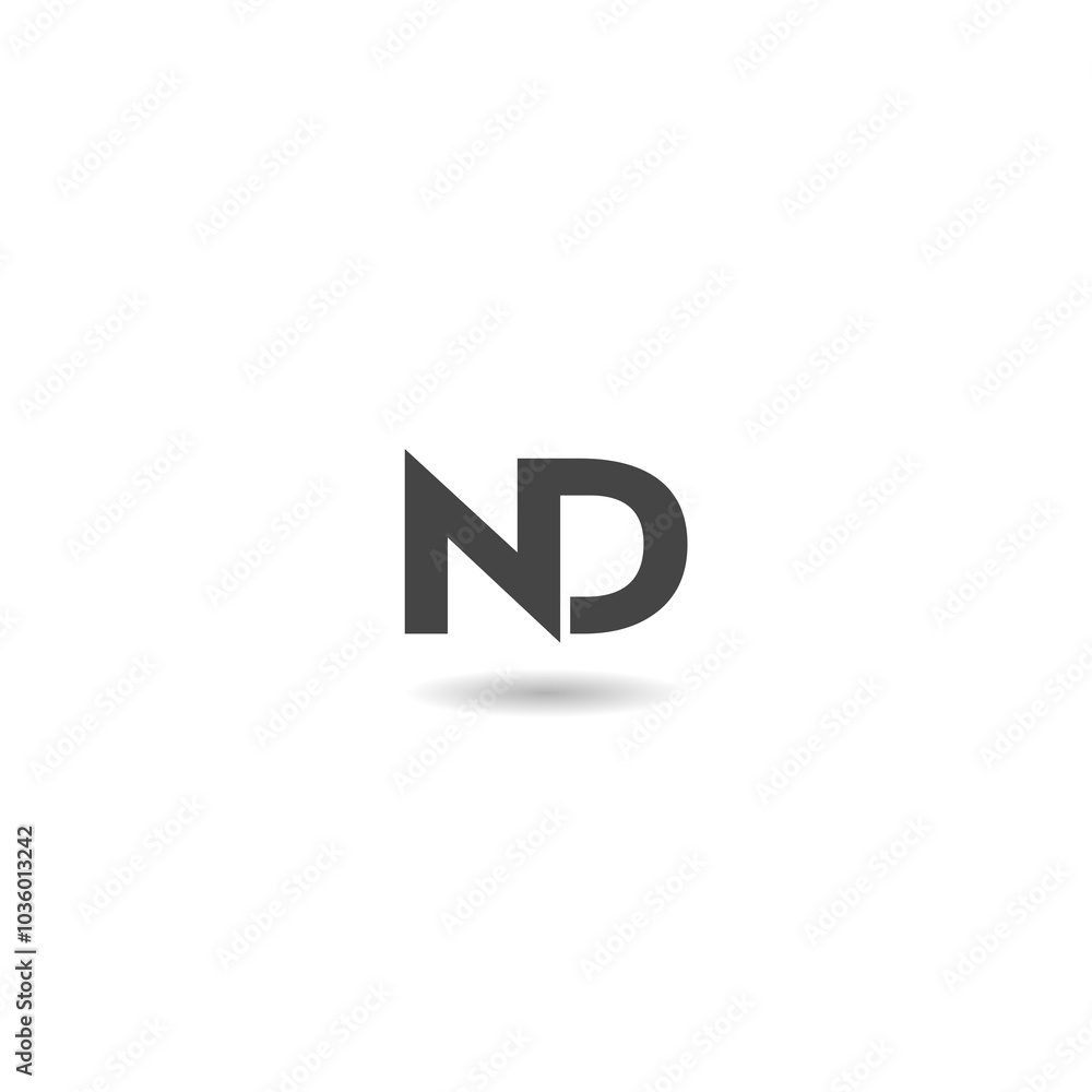 Initial Letter ND Logo Design With Shadow Initial Letter ND Logo Design With Shadow
