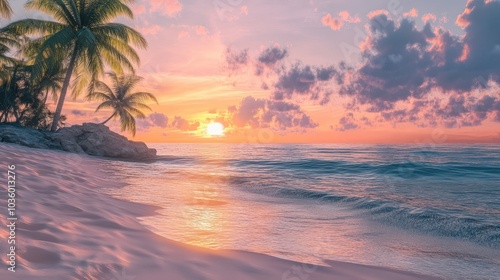beach view, soft pink sunset