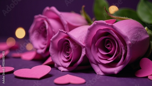 Purple Rose Background featuring Love Wallpaper filled with Heart Shaped Roses and Bokeh Lights for Valentines Day Design