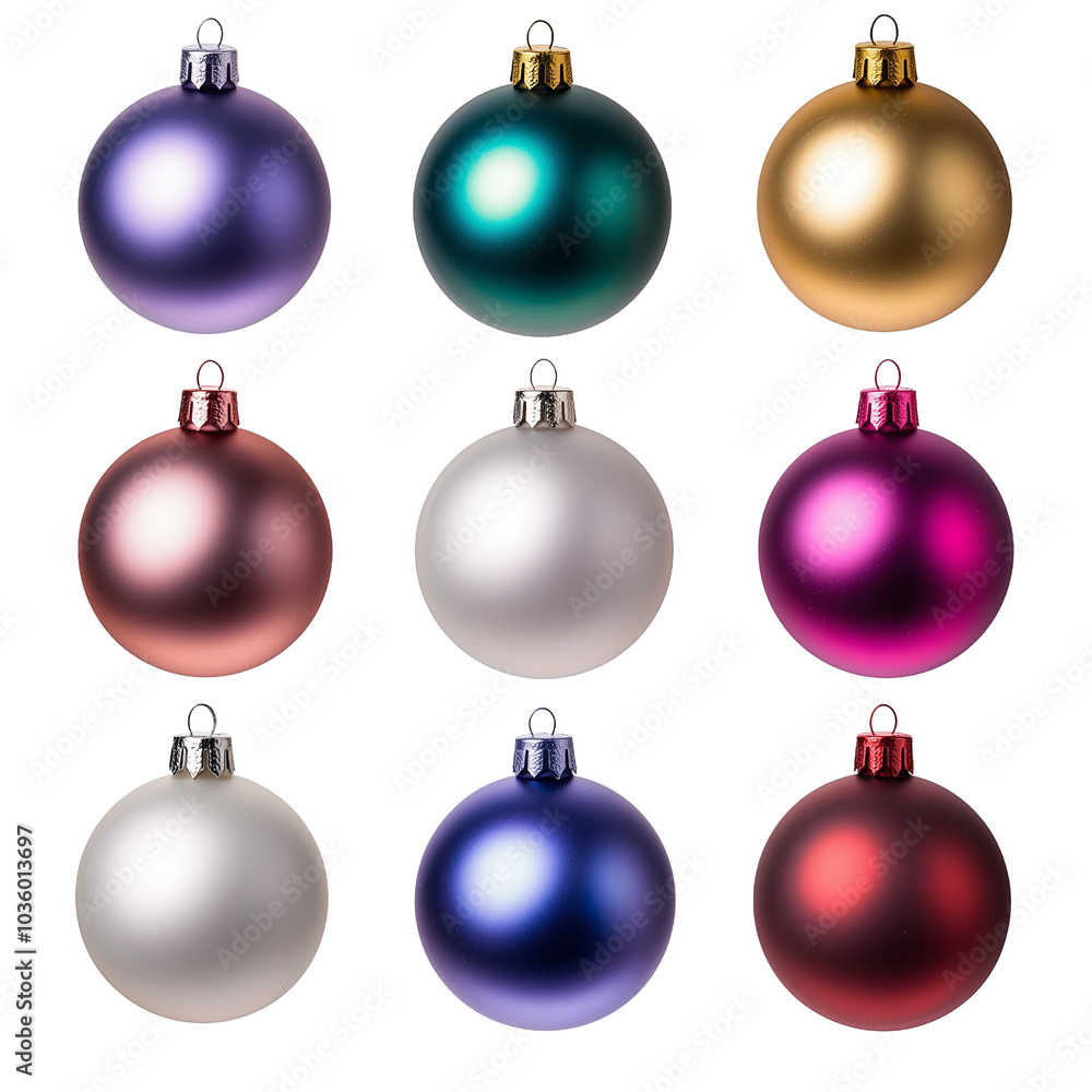 Set of matte, Christmas balls of different colors isolated on transparent background Set of matte, Christmas balls of different colors isolated on transparent background