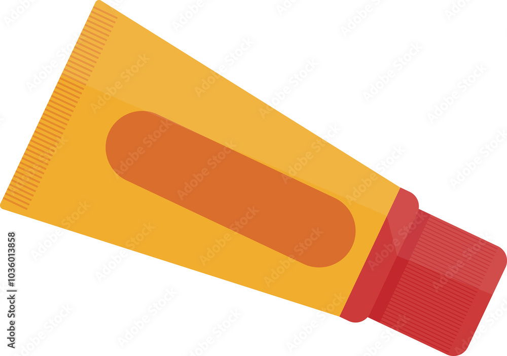 Yellow and orange tube with a red cap, likely representing a cosmetic or healthcare product.
Yellow and orange tube with a red cap, likely representing a cosmetic or healthcare product.